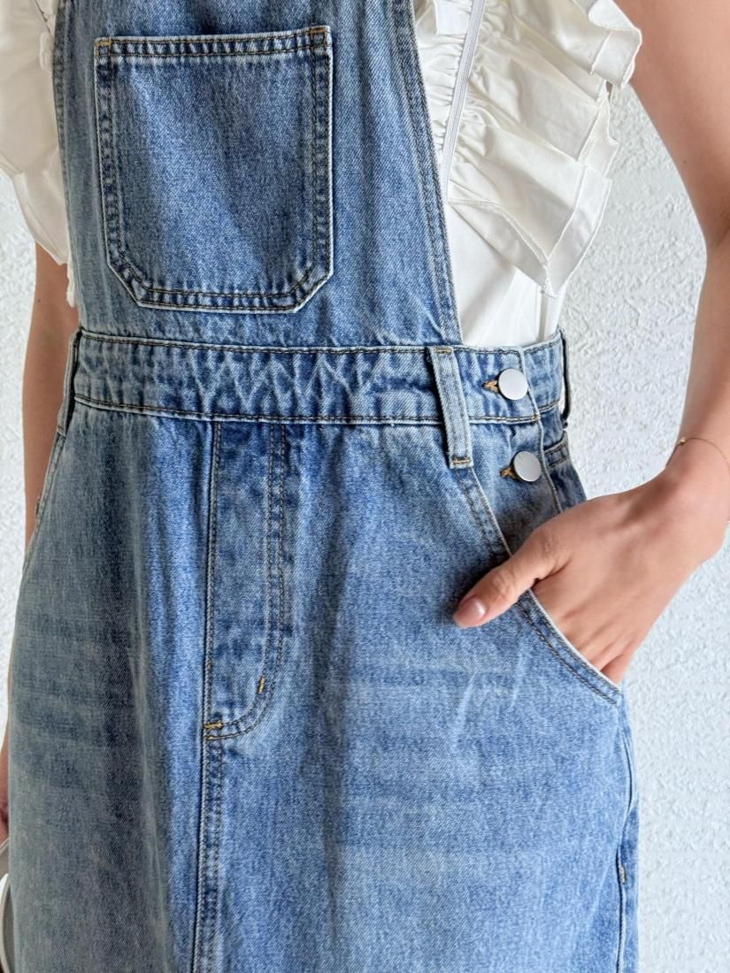 CUT OFF DENIM SALOPETTE SKIRT - BIRTHDAY BASH