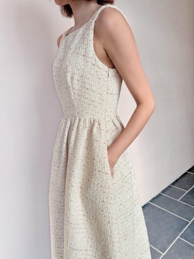 SQUARE NECK TWEED FLARE DRESS - BIRTHDAY BASH
