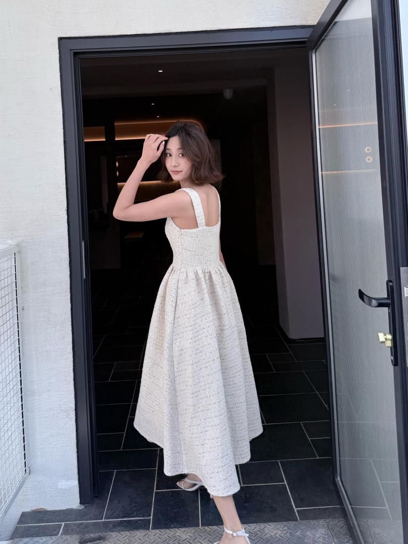 SQUARE NECK TWEED FLARE DRESS - BIRTHDAY BASH