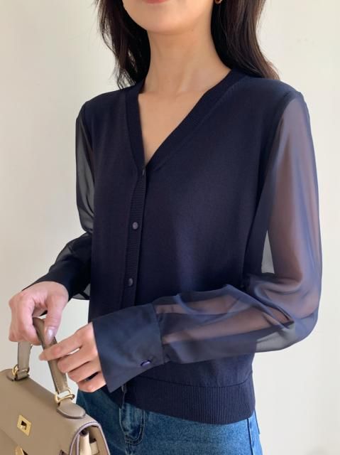 SHEER SLEEVE CARDIGAN