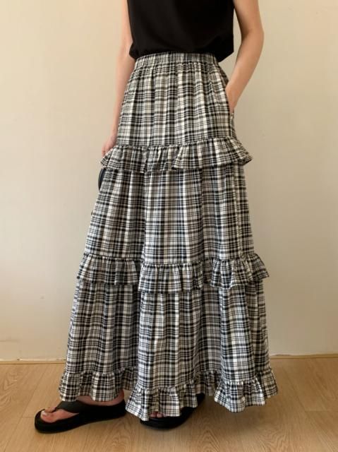 TIERED FRILL CHECK SKIRT