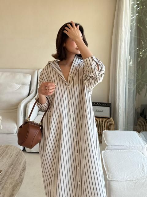 STRIPE LINEN SHIRT OVER DRESS