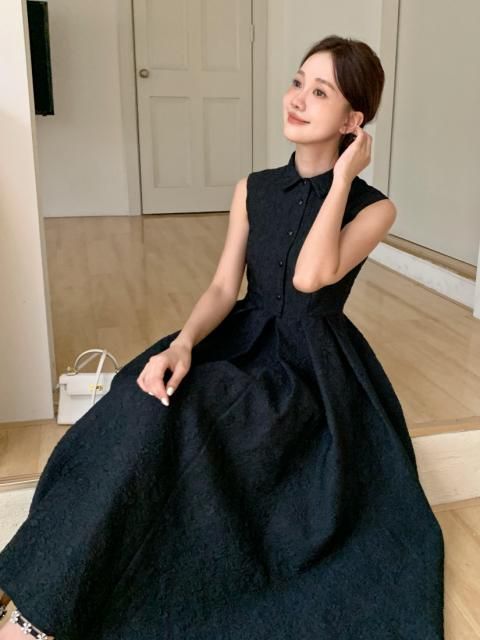 5/3 am10:00 RE ORDER NS JACQUARD HEPBURN DRESS BLACKڼ