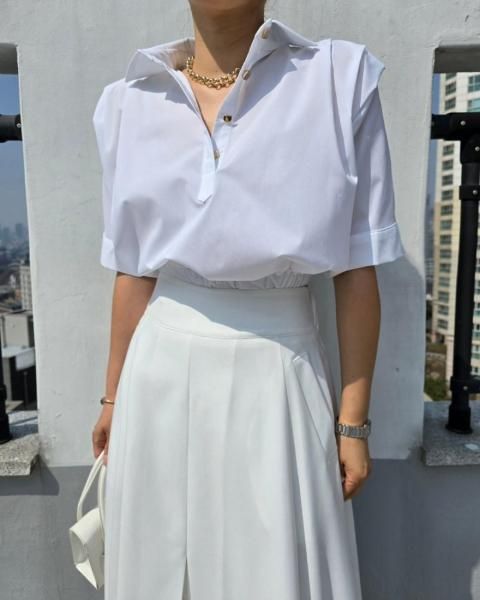 KR SHOULDER TUCK SHIRT TOPS