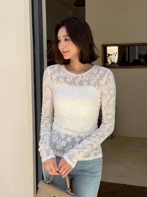 FLOWER CUT JACQUARD TOPS