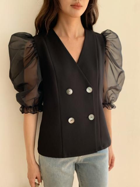 SHEER BALLOON SLEEVE JACKET TOPS