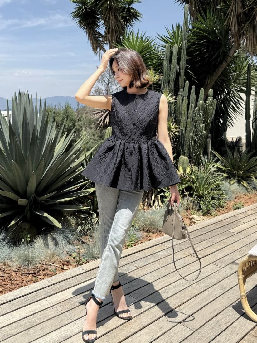 トップス POMME d'amour charm jacquard peplum tops POMME d'amour charm jacquard peplum tops