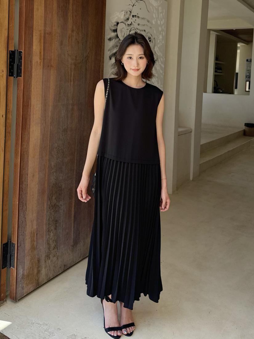 【orgue】Pleats docking dress Black Sサイズ PLEATS DOCKING I LINE DRESS - BIRTHDAY BASH