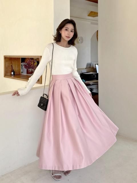 SATIN BONDING TUCK VOLUME SKIRT