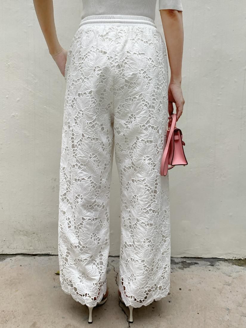 バースデーバッシュ ホワイト ストレートパンツ CHEMICAL LACE STRAIGHT PANTS - BIRTHDAY BASH