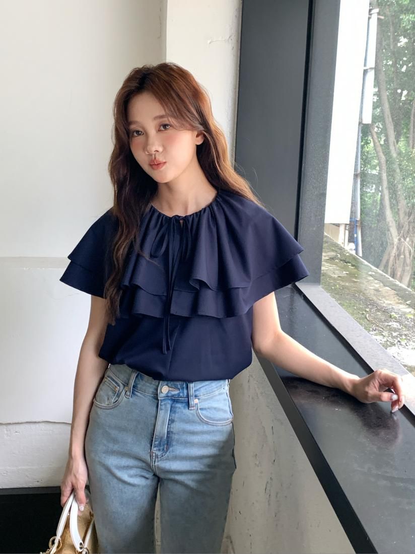 BIRTHDAYBATH 2WAY NECK FRILL SET UP ブラック 2WAY FRILL COLLAR TOPS - BIRTHDAY BASH