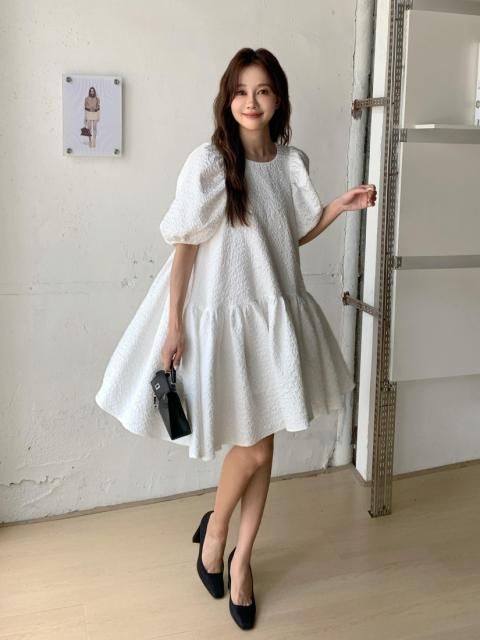 JACQUARD PUFF MIDI DRESS