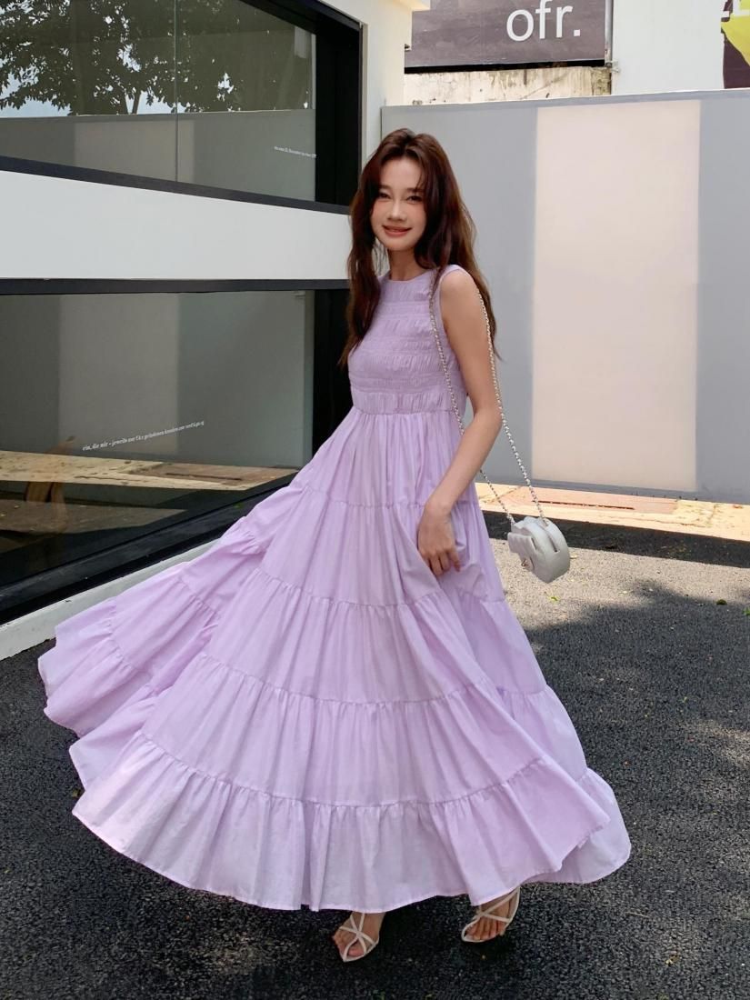 ワンピース Sheer Shiny Gather Tiered Dress Sheer Shiny Gather