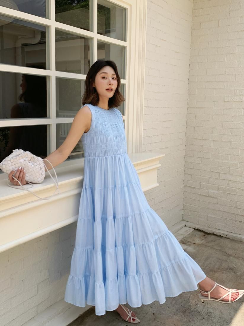 ワンピース Sheer Shiny Gather Tiered Dress Sheer Shiny Gather