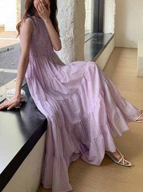 SHIRRING TIERED DRESS