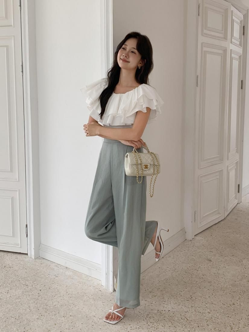 BIRTHDAY BASH ホワイトパンツ タック入り SHEER STRAIGHT TUCK PANTS - BIRTHDAY BASH