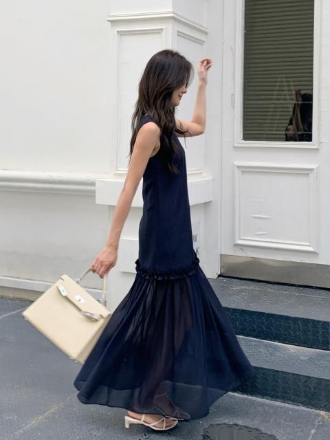 DOCKING FRILL HEM SHEER DRESS
