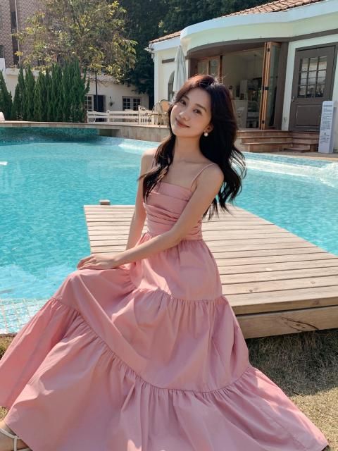 TIERED CAMISOLE LONG DRESS PINK