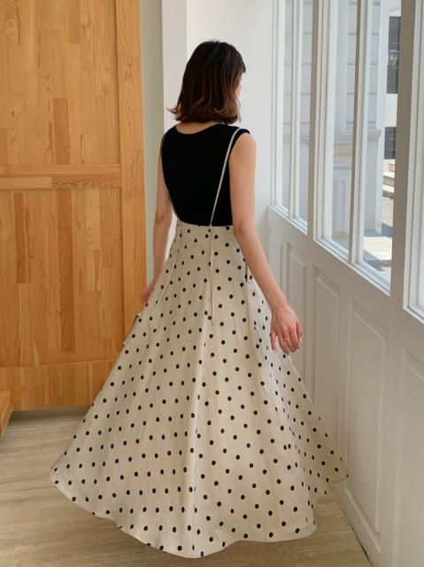 LINEN DOT SALOPETTE SKIRT