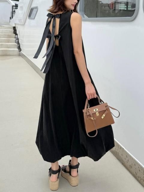 BACK RIBBON BALLOON DRESS
