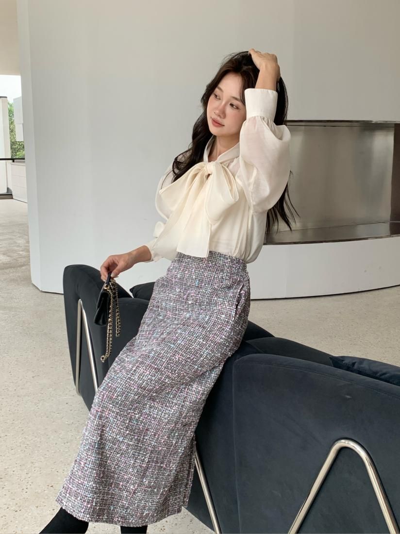 MIX TWEED TIGHT SKIRT - BIRTHDAY BASH