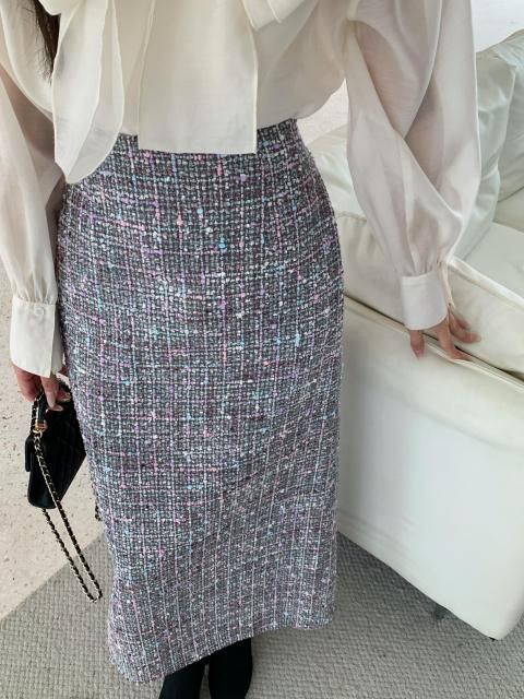 MIX TWEED TIGHT SKIRT