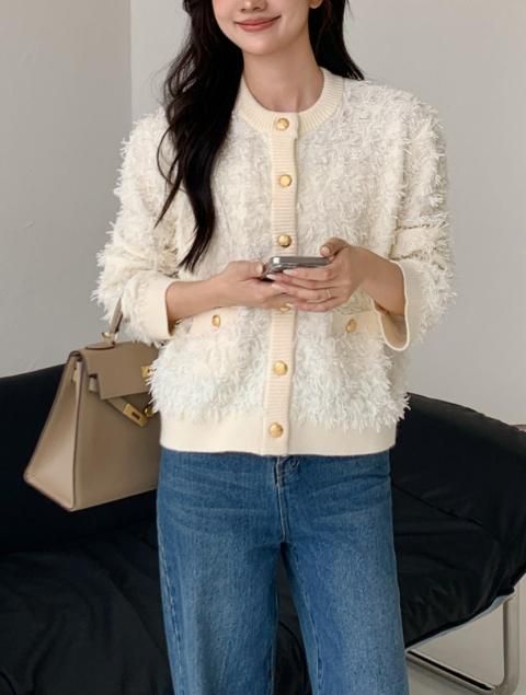 CUT JACQUARD KNIT CARDIGAN