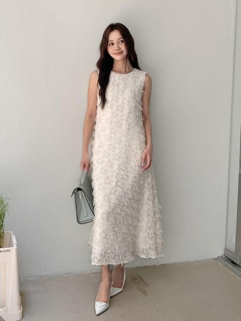 FLOWER JACQUARD A LINE DRESS