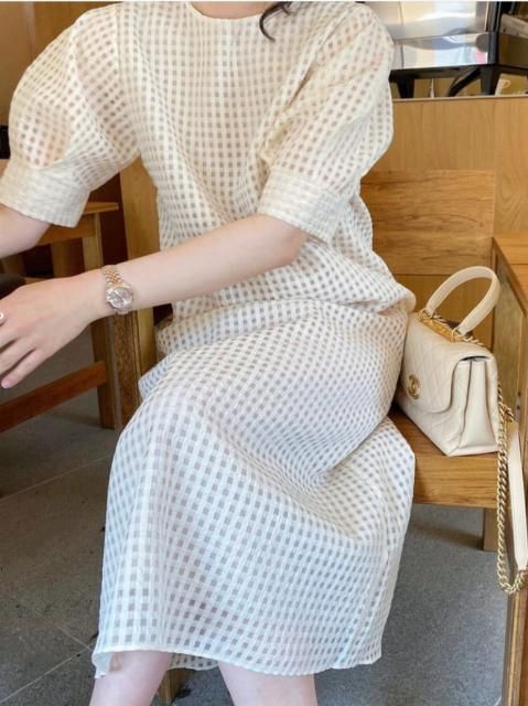 SHEER CHECK I LINE DRESS