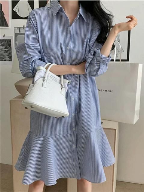 STRIPE SHIRT PEPLUM DRESS