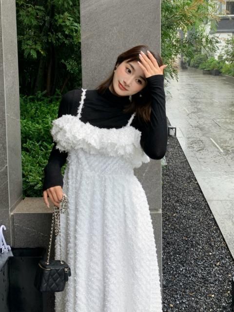 JACQUARD FRILL CAMISOLE DRESS