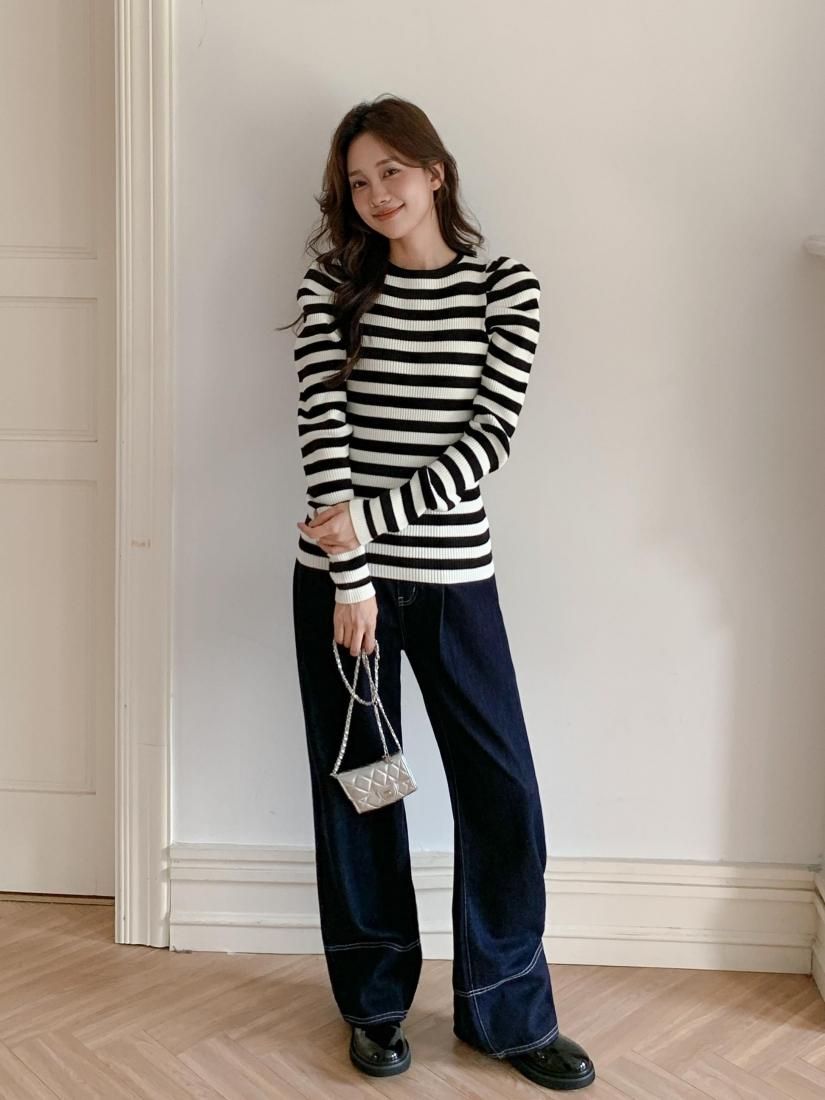 BACK OPEN RIBBON PUFF KNIT TOPS - BIRTHDAY BASH