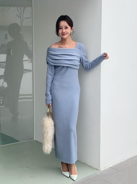 OFF SHOULDER DRAPE DRESS