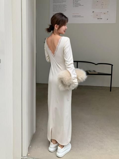 BACK LACE V NECK DRESS