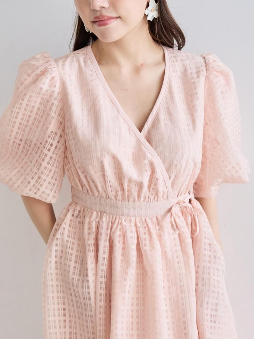 SHEER CHECK DRAWSTRING DRESS - BIRTHDAY BASH