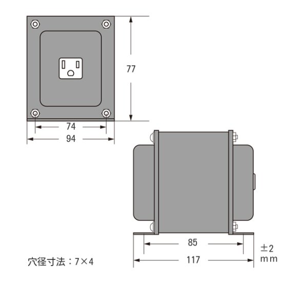 100V⇒110V~120V(115V)600VA 単相単巻トランス(コンセント2P→3P) [SU