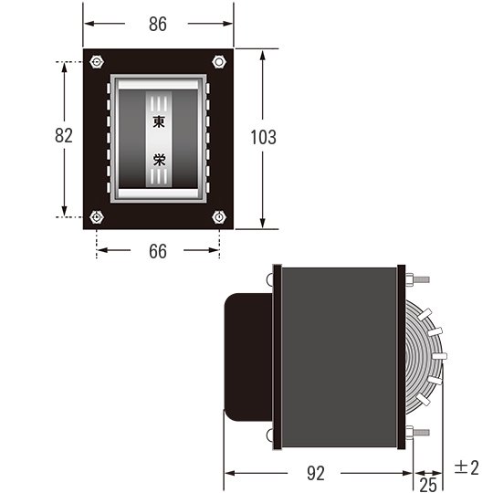 真空管用 300V-280V-0-280V-300V 140mA/5V-6.3V 3A/2.5V-6.3V 3A/2.5V-6.3V 3A/6.3V  3A [P-150N] - 秋葉原のトランス専門店 東栄変成器