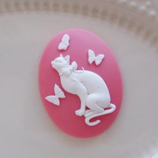 ラブリーな猫のカメオ・ピンク（1個）