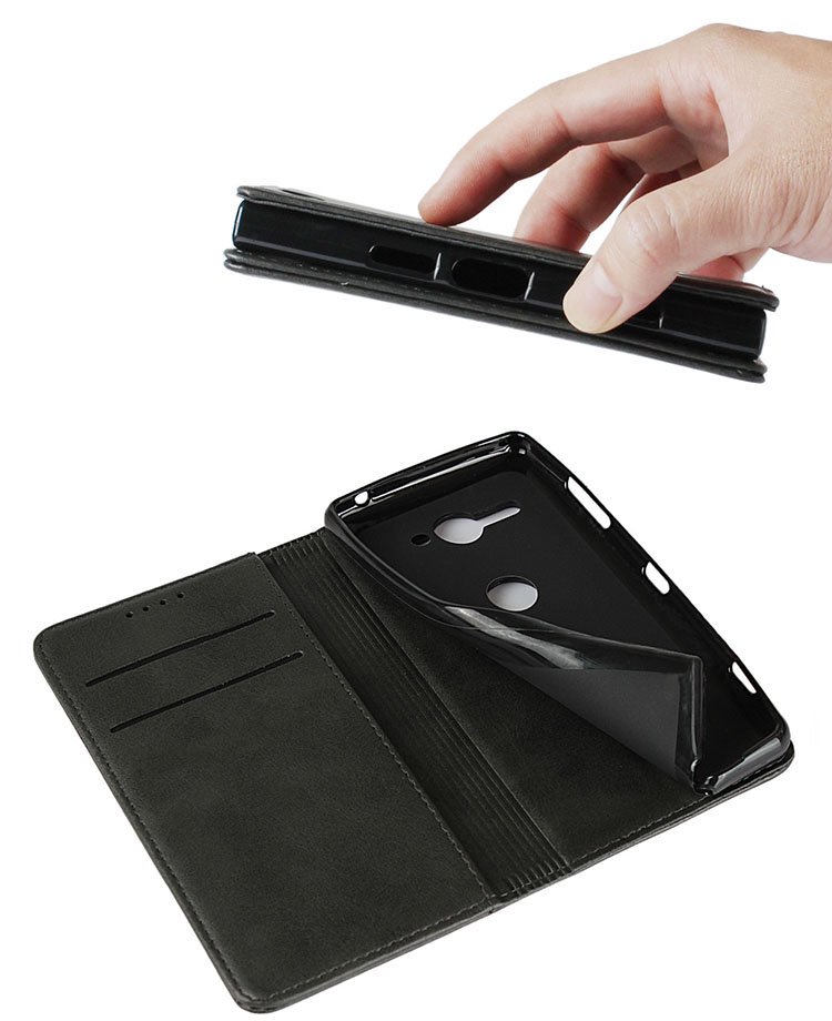 SONY Xperia XZ2 Compact ケース 手帳型 レザー スタンド機能 シンプル