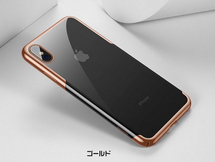 iPhone XS クリアケース シンプル スリム メッキ アイフォンXs ハード ...