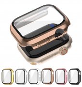 Apple Watch Series 9/8/7 ケース ガラスフィルム ケース カバー 全面保護 液晶カバー メッキ プラスチック+強化ガラス ハードケース PFD5