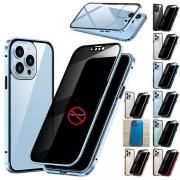 iPhone14 ケース 14 Plus / 14Pro / 14Pro Max ケース/カバー 覗き見防止 アルミ バンパー 透明 両面 前後 ガラス マグネット固定 アイフォン14 #1