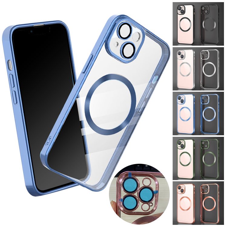 iPhone14 ケース 14 Plus 14Pro 14Pro Max ケース/カバー 一体型強化ガラスカメラレンズ保護フィルム付き メッキ  背面透明 アイフォン14 ー #147 IT問屋