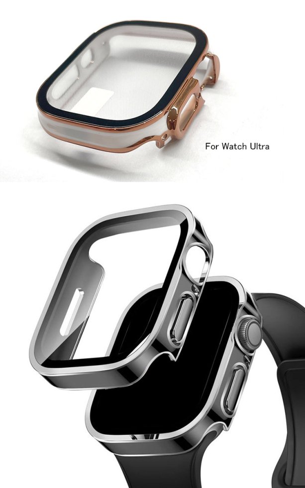 Apple Watch Series 8/7/ Ultra ケース カバー メッキ 強化ガラス使用