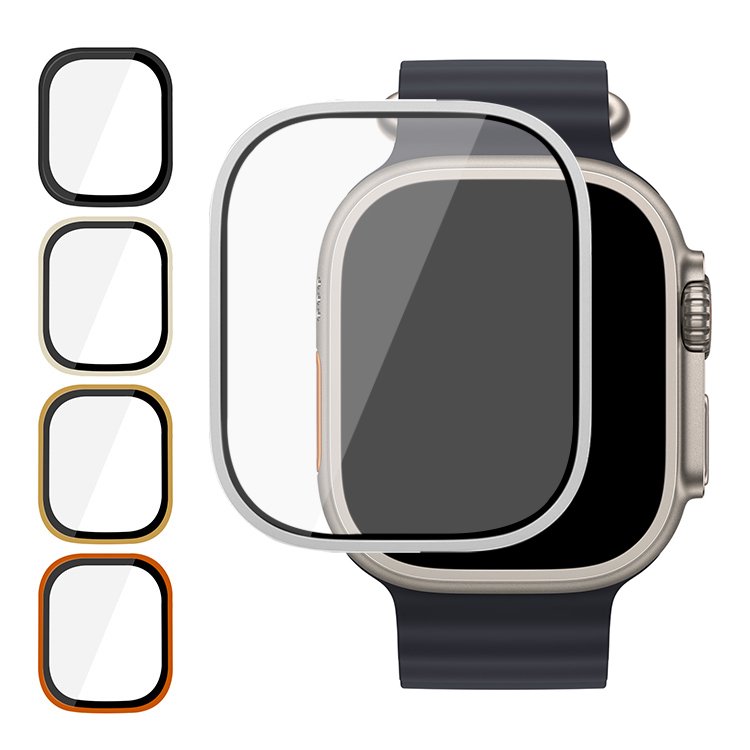 Apple Watch Ultra 液晶保護フィルム 全面保護 強化ガラス アルミ 傷防止 49mm かっこいい ウルトラ フィルム一体 プロテクター  - IT問屋