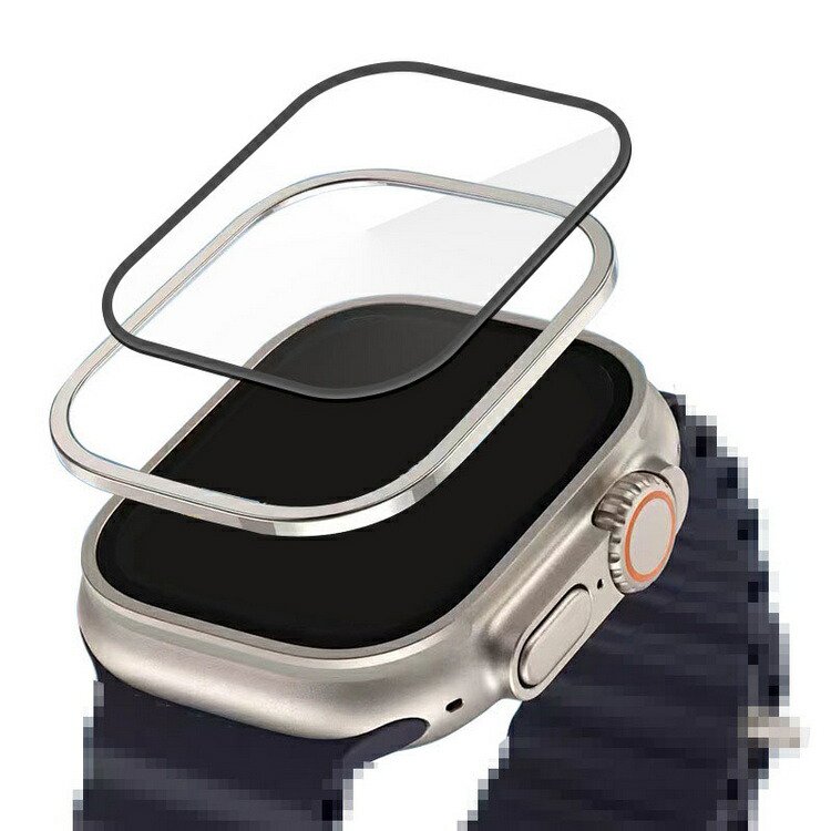 Apple Watch Ultra ガラスフィルム アルミフレーム 強化ガラス 保護フィルム 全面 保護フィルム 硬度9H 強化ガラスフィルム  49mm FMB1 - IT問屋