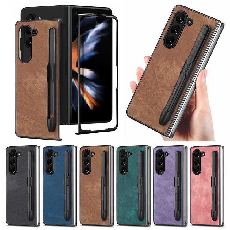 Galaxy Z Fold 5 ケース カバー PUレザー プラスチック ハードケース