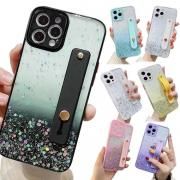 iPhone15 クリアケース カバー 透明 TPU 分離型手持ちバンド スマホバンド 落下防止ベルト ソフトケース キラキラ iPhone 15 Plus/15 Pro/15 Pro Max