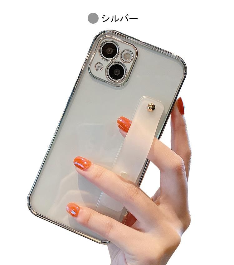 iPhone15 クリアケース カバー 透明 TPU 持ち手 ベルト スマホバンド