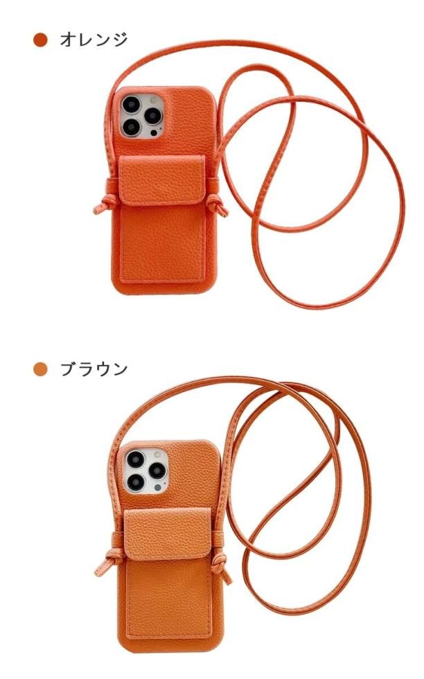 【iphone15】レザーリストストラップ付きケース オレンジ 財布 ケース iPhone15 Pro 高級 牛革 本革 カバー オレンジ